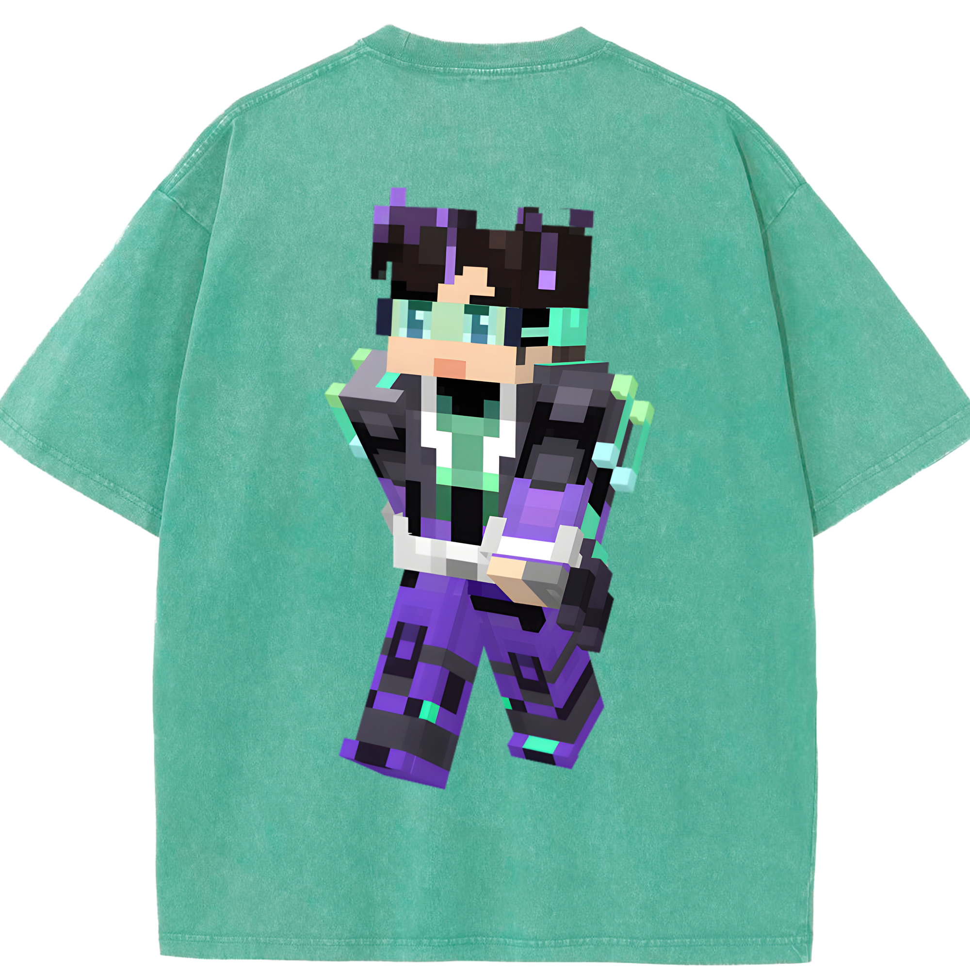 （画像用） マインクラフト ブロックの世界 Minecraft MC Block world 綿100% ヴィンテージ風 半袖Tシャツ（背面プリント）